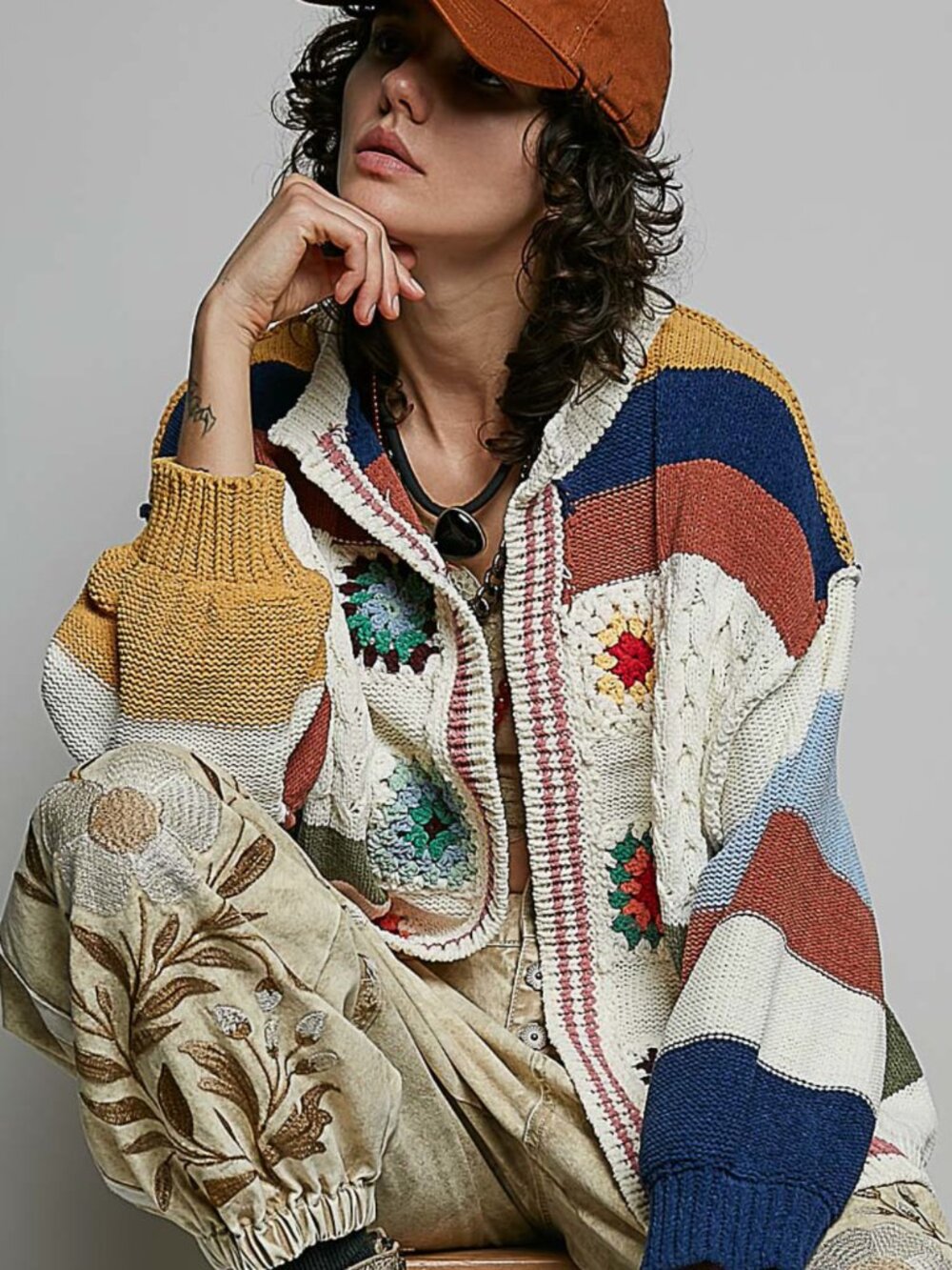POL Boho Granny Square Crochet Patchwork Cardigan - Picture 2 of 4